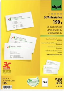 SIGEL Bedruckbare Visitenkarten, glatte Kanten Sigel LP790 85 x 55 mm 190 g/m² 
