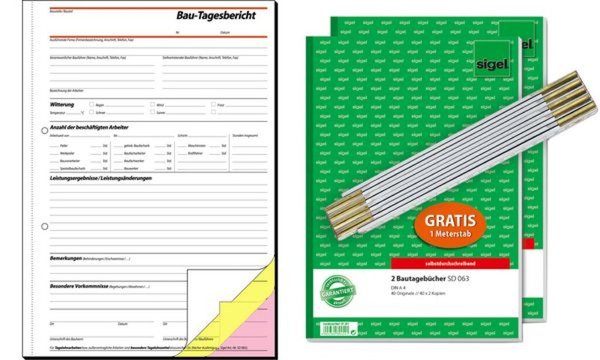 SIGEL Formularbuch "Bautagebuch", A4, + GRATIS" stock - für den Markt: D - 1 St