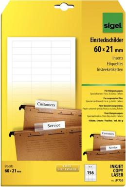 SIGEL LP720 - Hängeordneretiketten - weiß - 60 x 21 mm - 185 g/m2 - 156 Stck. (