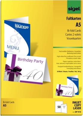 SIGEL PC-Faltkarten, A5 (A4), 185 g-qm, hochweiß, Edelkarton für Inkjet-Laser-K