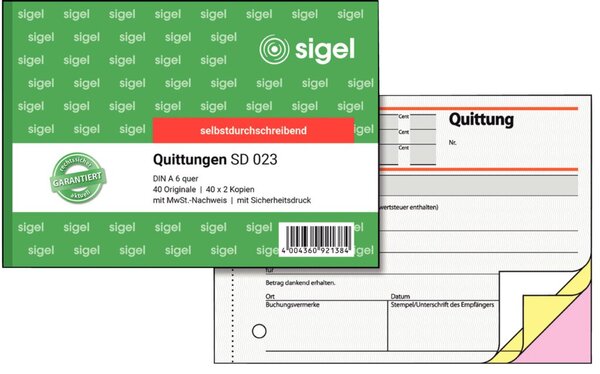 SIGEL Quittung MwSt. separat ausgew.
