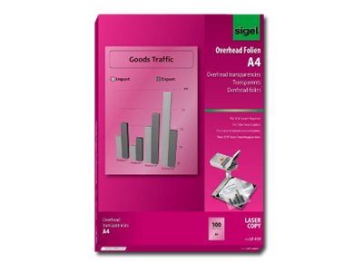 SIGEL Schwarz-Weiß-Laserdrucker--Kopier-Folie, transparent DIN A4, 100 my, klar
