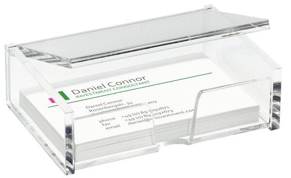 SIGEL Visitenkarten-Box, Acryl, glasklar, mit Deckel mit Griffmulde, für bis zu