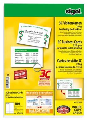 SIGEL Visitenkarten 3C, 85 x 55 mm, 225 g/qm, hochweiß (LP850)
