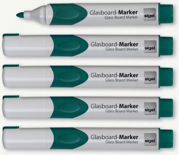 GLasboardmarker 2-3 mm Rundspitze, grün, abwischbar,Etui mit 5 Stifte