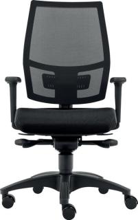 Bürodrehstuhl Ergo Mesh schwarz mit 2D- Armlehen, Teppichbodenrollen