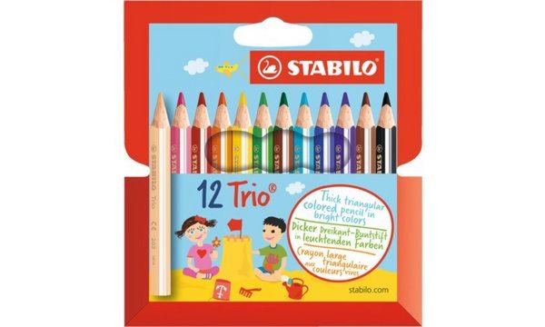 STABILO Dreikant-Buntstifte Trio dick, kurz, 12er Etui aus Kunststoff, dreiecki