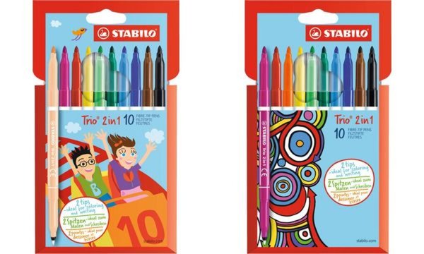 STABILO Fasermaler/Fineliner Trio 2in1 Kinder, 10er Etui Strichstärke Malen: 2,