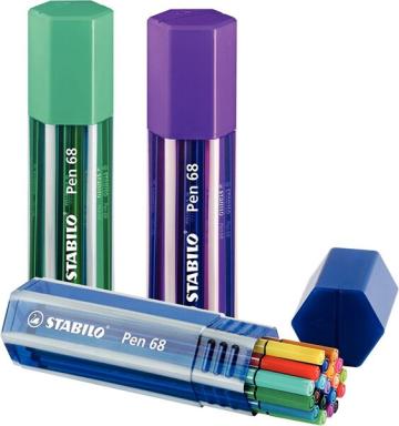 STABILO Fasermaler Pen 68, 20er Big Pen Box Kunststoff-Box farbig sortiert, Str