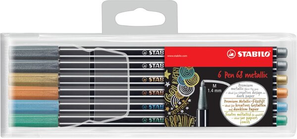 STABILO Fasermaler Pen 68 metallic, 6er Kunststoff-Etui geruchsneutrale Tinte a