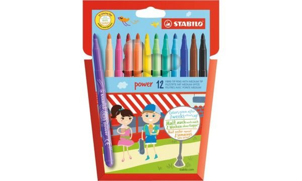 STABILO Fasermaler power, rund, 12er Kunststoff-Etui Strichstärke: 2,0 mm, hohe