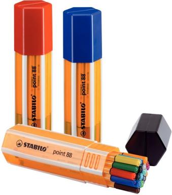 STABILO Fineliner point 88, 20er Big point Box Kunststoffbox mit farbigen Kappe