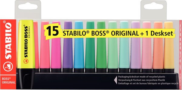 STABILO Textmarker BOSS® ORIGINAL 15 St./Pack. 2 mm, 5 mm