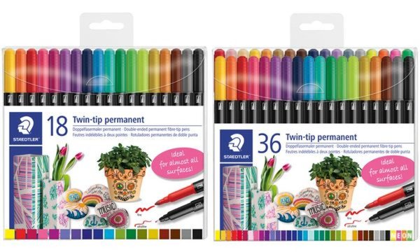 STAEDTLER Doppel-Fasermaler Twin-tip, 36er Kunststoff-Etui 2 Spitzen, Strichstä