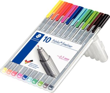 STAEDTLER Fineliner triplus, farbig sortiert, 10er Etui Strichstärke: 0,3 mm, d