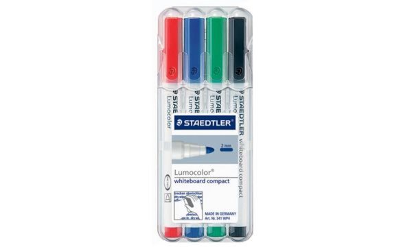 STAEDTLER Lumocolor Whiteboard Marker, 4er Set Rundspitze, kann mehrere Tagen o