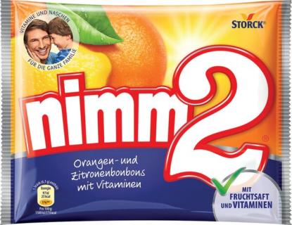 Nimm 2 BonBon, 240 g, mit Orange und Zirtone gefüllte Fruchtbonbons