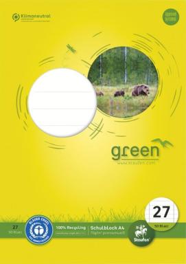 Green Schulblock Lin27, A4, 50 Blatt 70 g/qm, 9 mm, liniert, mit Rand