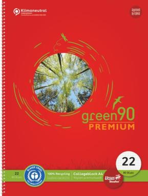 Green Collegeblock Lin22 A4 80 Blatt 90 g/qm, 5 mm, kariert, 4-Loch, rot