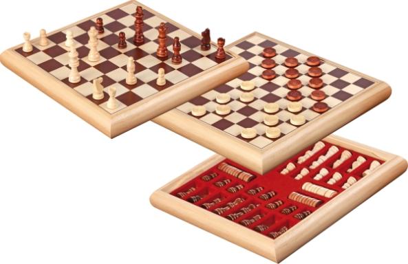Schach-Dame-Set Holzbox 32x32cm, Nr: 2803