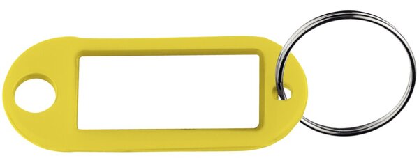 Schlüsselanhänger, gelb mit beschriftbaren Etiketten