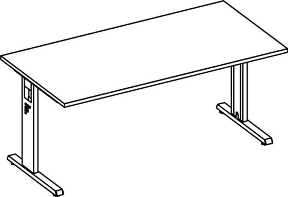 Schreibtisch Bela H650-850xB1600xT800mm Nussbaumdekor ger.Form C-Fuß