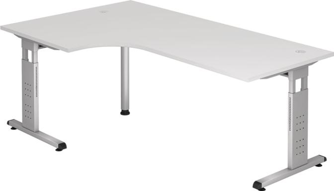 Schreibtisch Bela H650-850xB2000xT1200mm weiß Winkelf.R/L C-Fuß