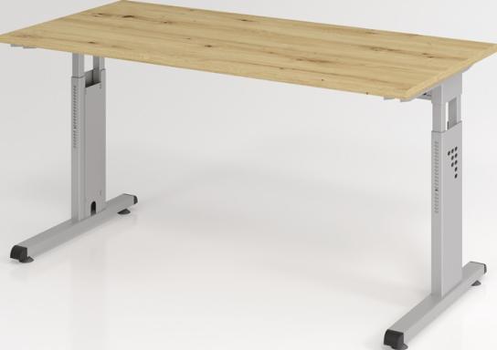 Schreibtisch H650-850xB1400xT670mm Asteiche ger.Form C-Fuß HAMMERBACHER