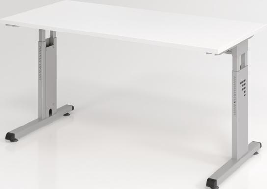 Schreibtisch H650-850xB1400xT670mm weiß ger.Form C-Fuß HAMMERBACHER