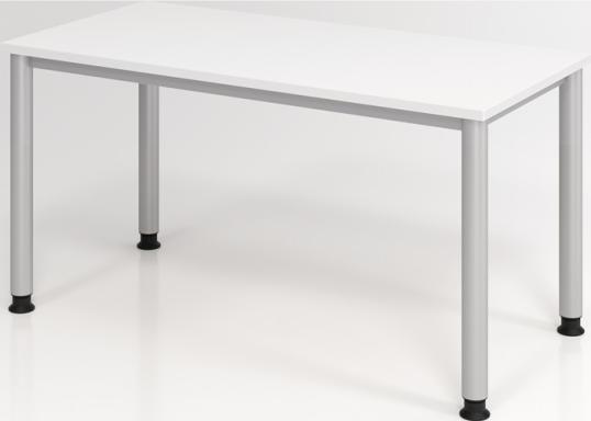 Schreibtisch H685-810xB1400xT670mm weiß ger.Form 4-Fuß HAMMERBACHER