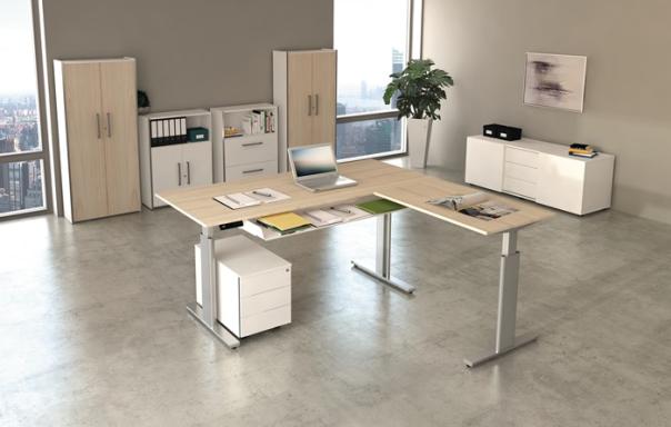 Schreibtisch M-ove silber H720-1200xB1800xT1800mm weiß m.Anbautisch