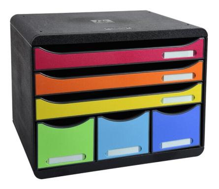 Schubladenbox 6 Fächer offen, Harlekin, mit Beschriftungsschiden