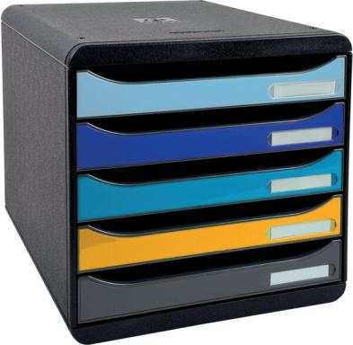 Schubladenbox Bee Blue, 5 Fächer, mehrfarbig, für A4+, offene Schubladen