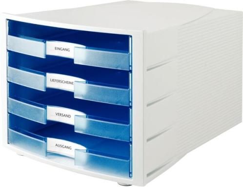 Schubladenbox Impuls 4 Schübe offen lichtgrau/transluzent blau
