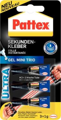 Sekundenkleber Pattex Ultra Gel Mini Trio, 3 x 1 g auf Blisterkarte
