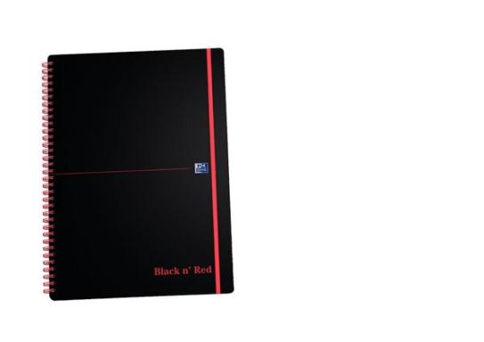 Spiralbuch A4, 70 Blatt, kariert mit roter Doppelspirale, schwarz,
