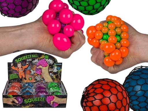 Squeezy-Ball im Netz 7cm, 4-farbig sort., Nr: 12/0929