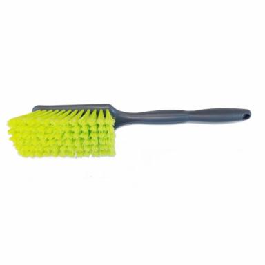 Stielbürste/Felgenbürste, neongrün, langer Griff | 1 Stück 405 x 60 mm, geschlitzt, rutschfester langer Griff, Körper grau, geschlitzte PBT Borste