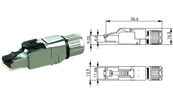 TELEGÄRTNER Stecker, TP/RJ45, Feldkonfektionierbar, CAT6A, MFP8-IE T568B, 5,5-1