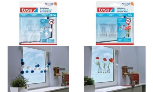 TESA Klebehaken, 2 Stück, für transparente Oberflächen und Glas, bis zu 0,2kg p