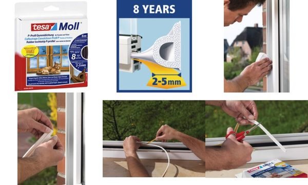 TESA Moll CLASSIC P-Profil Gummidichtung, weiß, 9 mm x 6 m selbstklebend, geeig