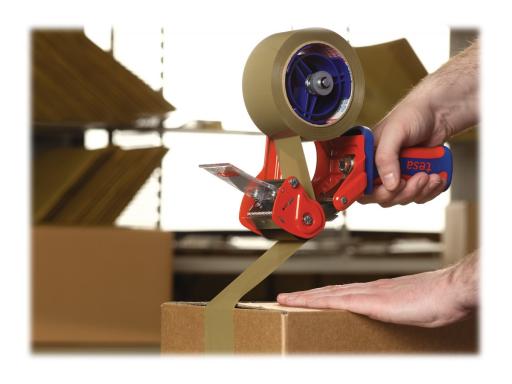 TESA Packbandhandabroller Comfort, bis 66m x 50mm, rot/blau