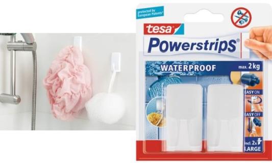 TESA Powerstrips Haken "WAVE" WATERPROOF, weiß aus Kunststoff, einfache Montage