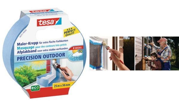 TESA ecoLogo Maler Krepp Precision Outdoor Papierabdeckband 25 mm x 25 m, extra