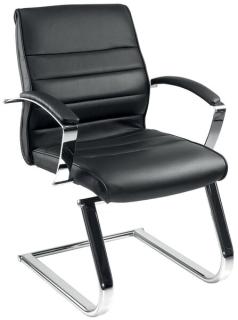 Besucherstuhl Leder, Freischwinger Gestell m. Armlehnen, schwarz,verchromt