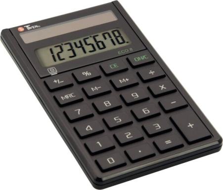 Taschenrechner Eco 8, schwarz, 8-stellig, 3 Tasten Speicher,