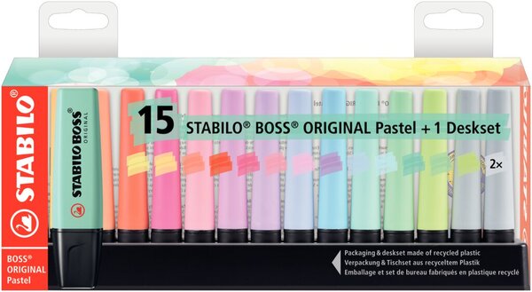 Textmarker Stabilo Boss Original 2-5mm Pastel 15er Tischset