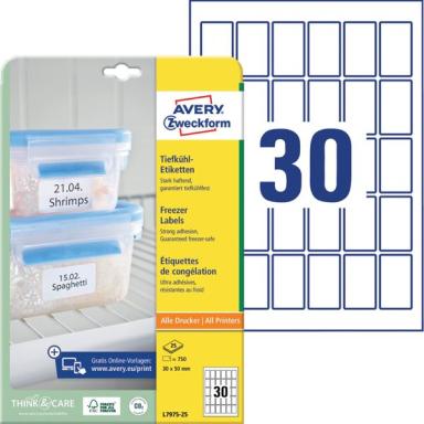 Tiefkühl-Etiketten, permanent, weiß, 30 x 50 mm, für I/L/FL