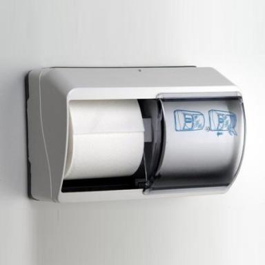 Toilettenpapier-Rollen-Spender für 2 Rollen<br>Kunststoff weiß mit transparentem Deckel