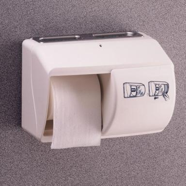 Toilettenpapier-Rollen-Spender für 2 Rollen<br>Kunststoff weiß mit weißem Schiebe-Deckel